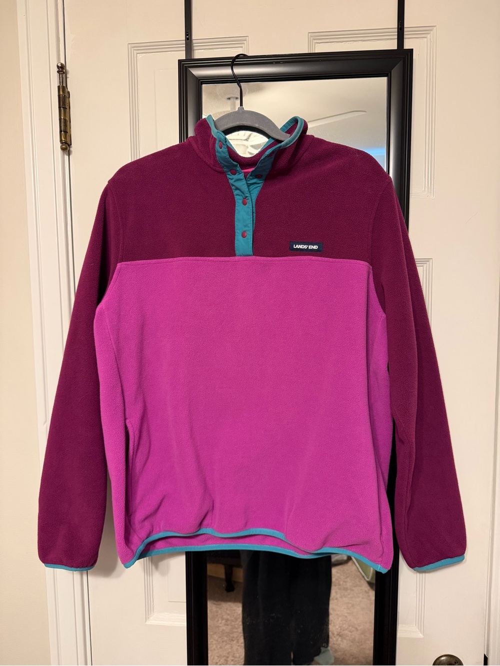 Lands' End Women’s Two-Tone Fleece Pullover - Magenta & Burgundy